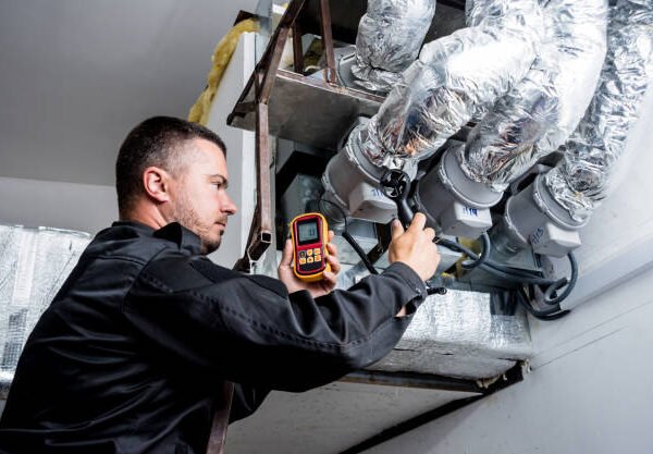Close-up of a technician hands-on with a home duct installation project